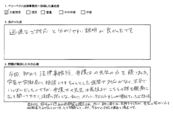 先生の努力によって和解金を上げることができ、とても感謝